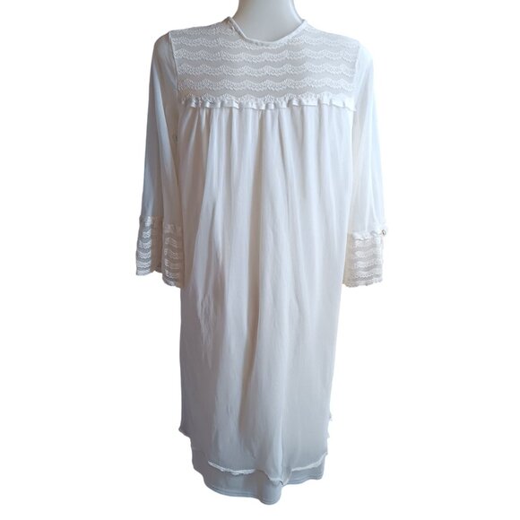 Vintage Women's Small Dress Nightgown Sears White Lace-Trimmed 1970's Hippy - Picture 6 of 8